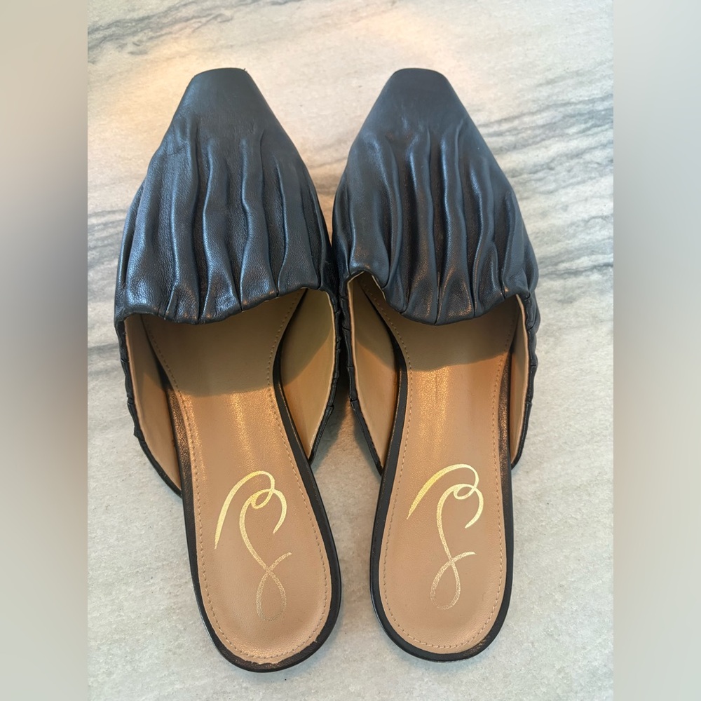 Sam Edelman Black Ruched Leather Slip-On Mules